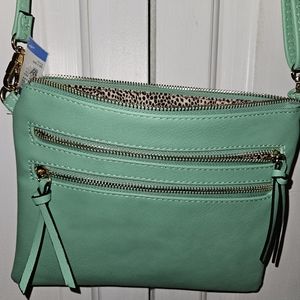 New mint green vegan leather crossbody purse with 3 outer & inner pockets